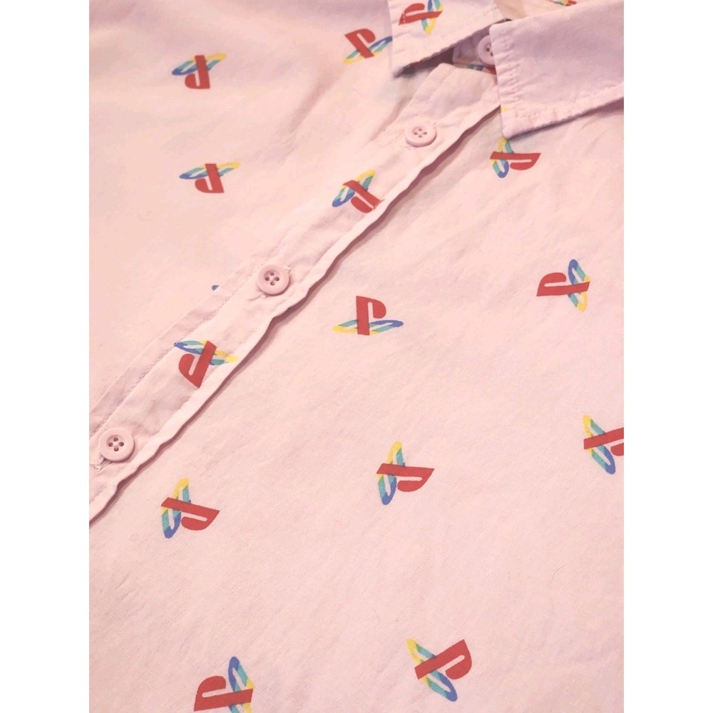 Sony PlayStation Men's Shirt Size L Pink Button Up Short Sleeve All Over Print - Picture 3 of 6